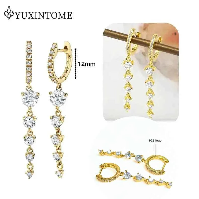 Women's 925 Sterling Silver Ear Needle Crystal Zircon Water Droplets Stud Hoop Gold Huggie Earrings Premium Luxury Party Jewelry