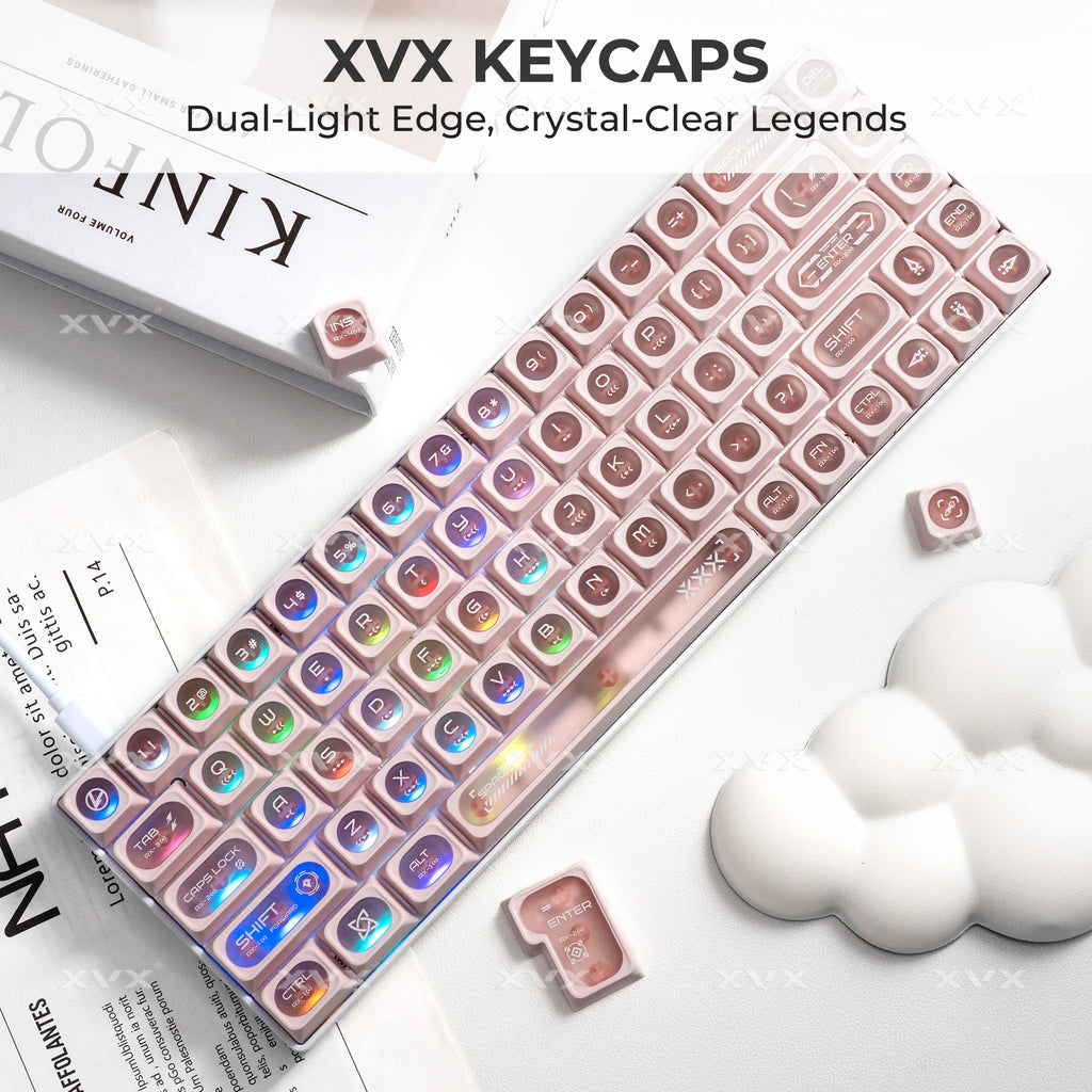 XVX White Shine Through Cats eye MAX Profile Dye-Sub PBT Keycap Set 136-Key