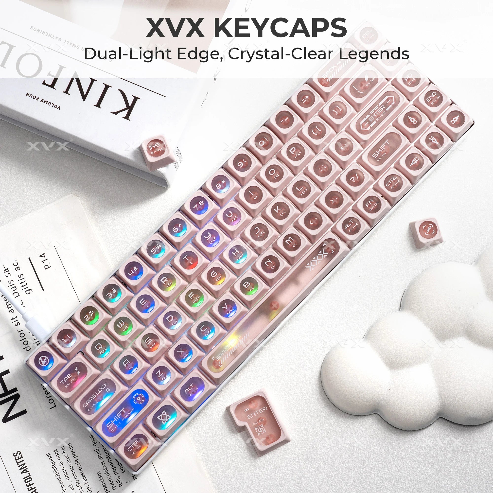 XVX White Shine Through Cats eye MAX Profile Dye-Sub PBT Keycap Set 136-Key