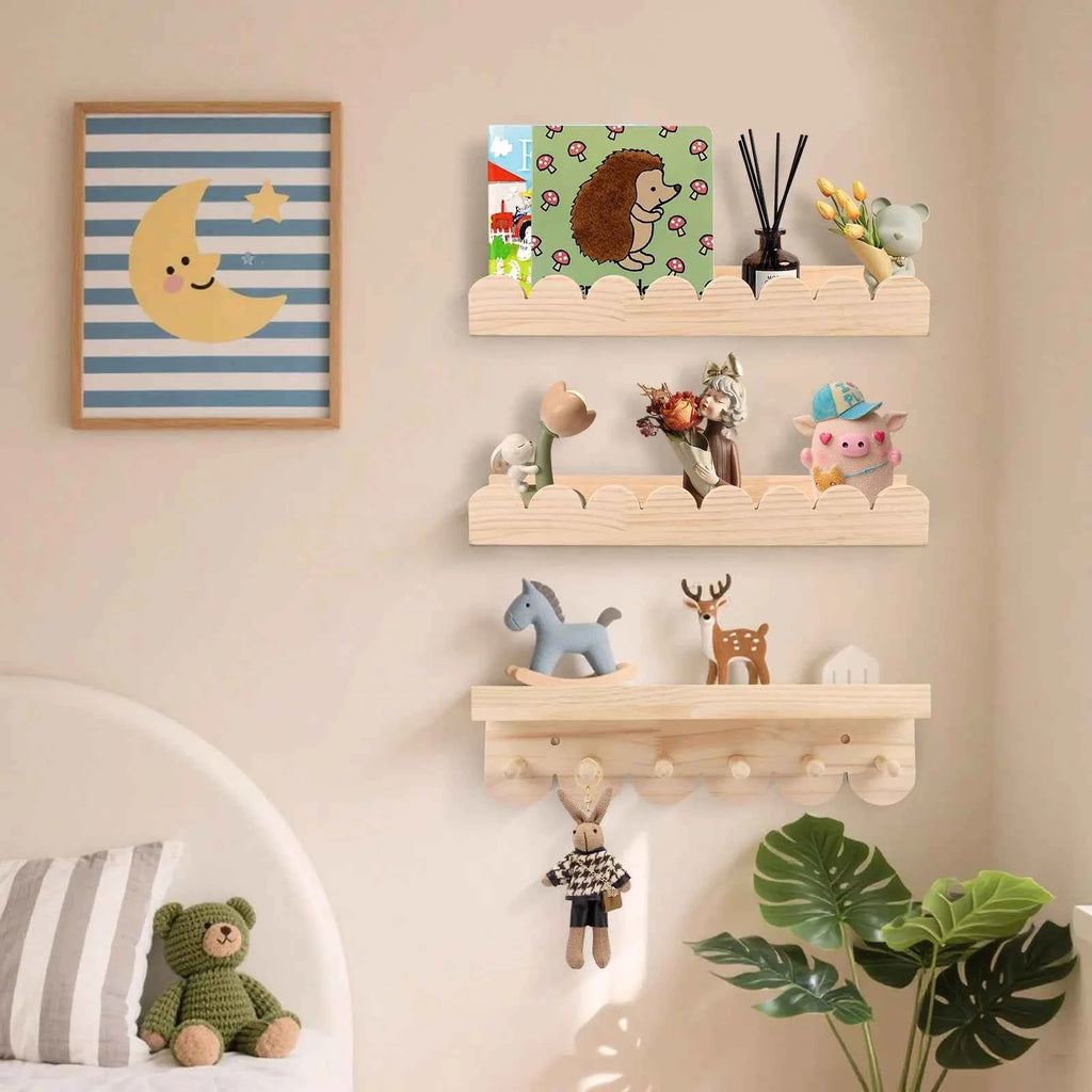 3pcs Children's Bookcases Bookshelf 40cm Wall Shelves Hanging Floating Montessori Shelf for Kid's Books Toys