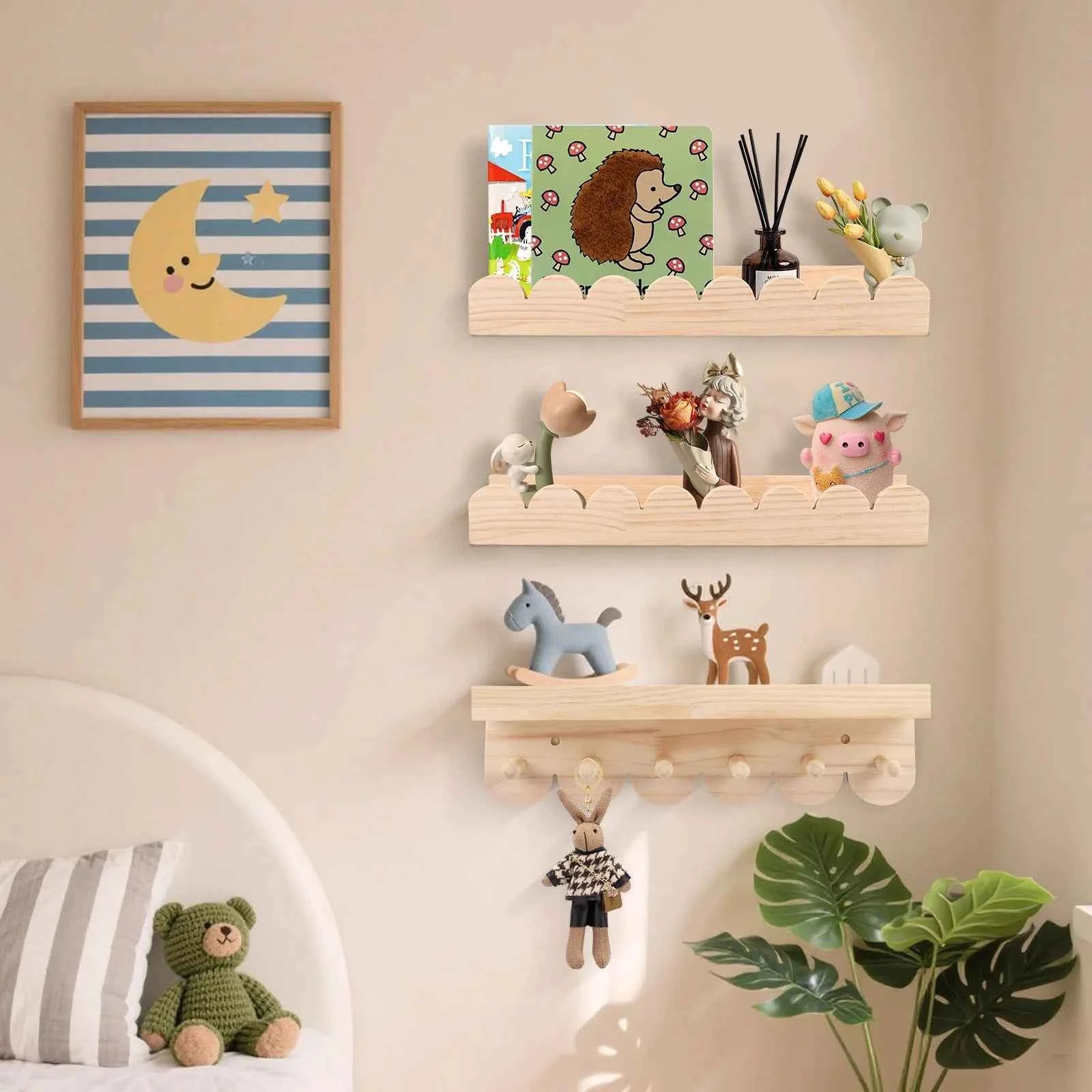 3pcs Children's Bookcases Bookshelf 40cm Wall Shelves Hanging Floating Montessori Shelf for Kid's Books Toys
