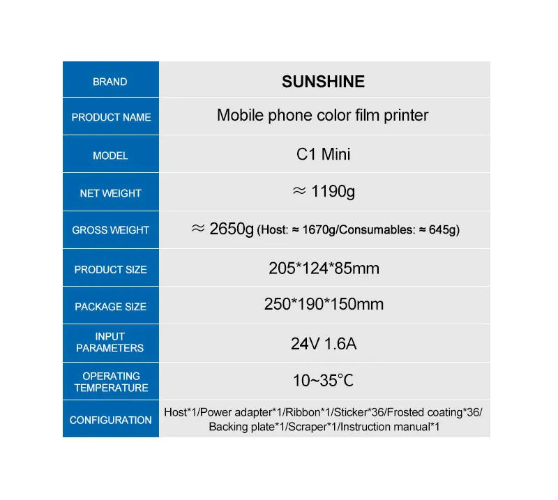 SUNSHINE C1 Mini Printer Connected to SS-890c/mini/pro/pro max 870C Y22 film cutter,customized mobile phone color film back film
