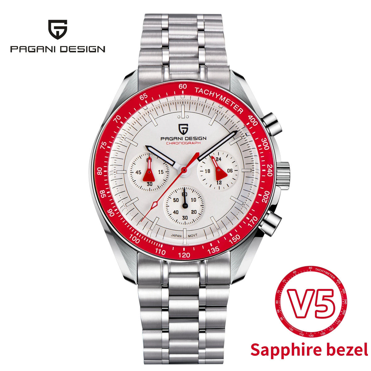 Red Color Men's Vintage Quartz Chronograph Watch Sapphire Crystal