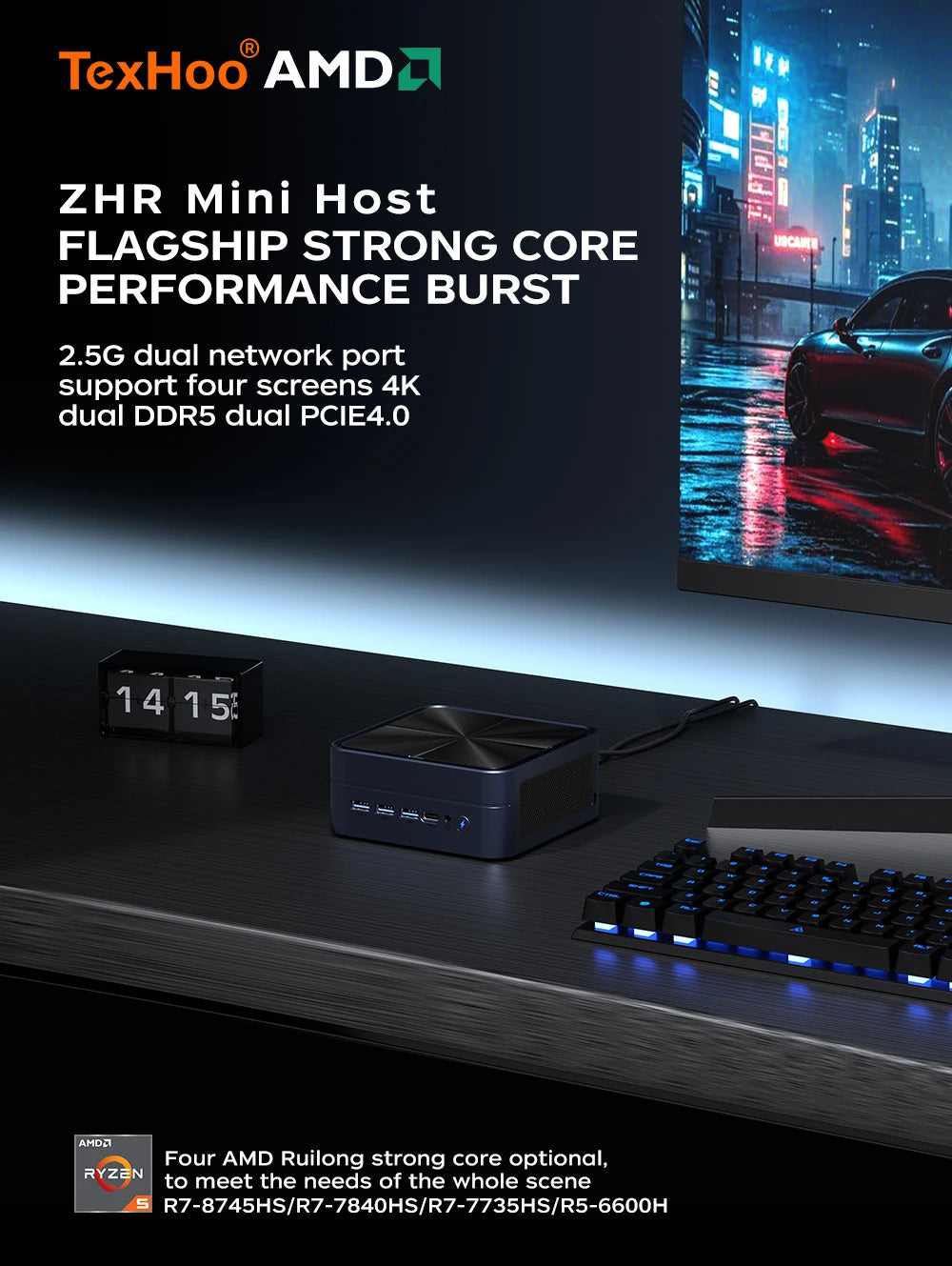 AittactXTexHoo MINI PC AMD R7 8745HS 7840HS 7735HS R5 6600H DDR5 NVMe Dual HDMI DP 4K Wifi6 WDesktop Gaming Computer