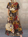 ZANZEA Robe Longue d'Été Femme Vintage Imprimée Robe de Soleil Décontractée Ample Manches Courtes Robe Vacances Taille Haute Femme 2024