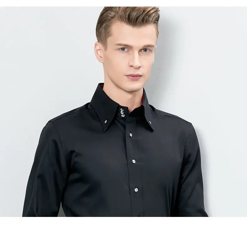 Men's Dress Shirts with New Stretch and Anti-Wrinkle Technology, Long Sleeve Business Blouse for Slim Fit Camisa Social