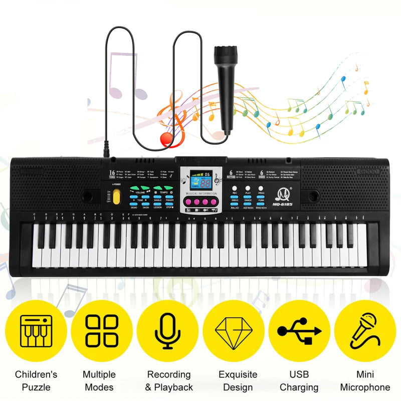 61 Keys Digital Music Electronic Keyboard Kids Multifunctional Electric Piano for Piano Student with Microphone Function