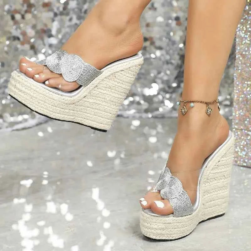 Eilyken Summer Street Style Cane Weave Platform Wedges Slippers Sandals Women Fashion High Heels Female Shoes Zapatos Mujer