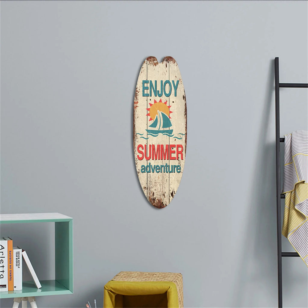 Beach Ocean Theme Surfboard Wooden Leisure Home Party Festival Hanging Decoration Bar Home Wall Retro Decor Wooden Print Sign