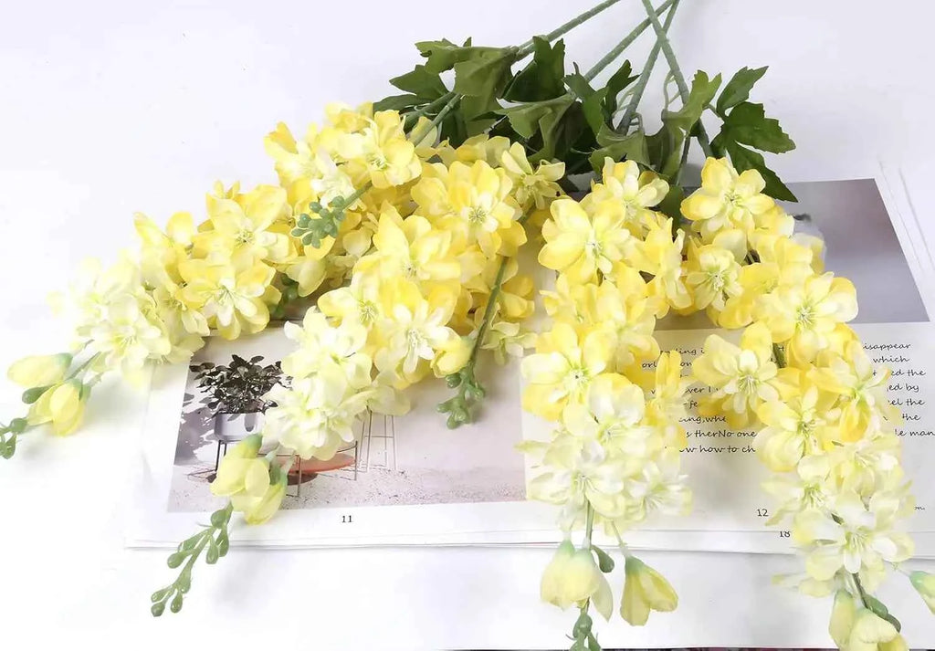 YeeNanee 6pcs Blue Delphinium Artificial Flowers Long Stem Larkspur for Wedding Centerpieces Floral Arrangements Home Vase Decor
