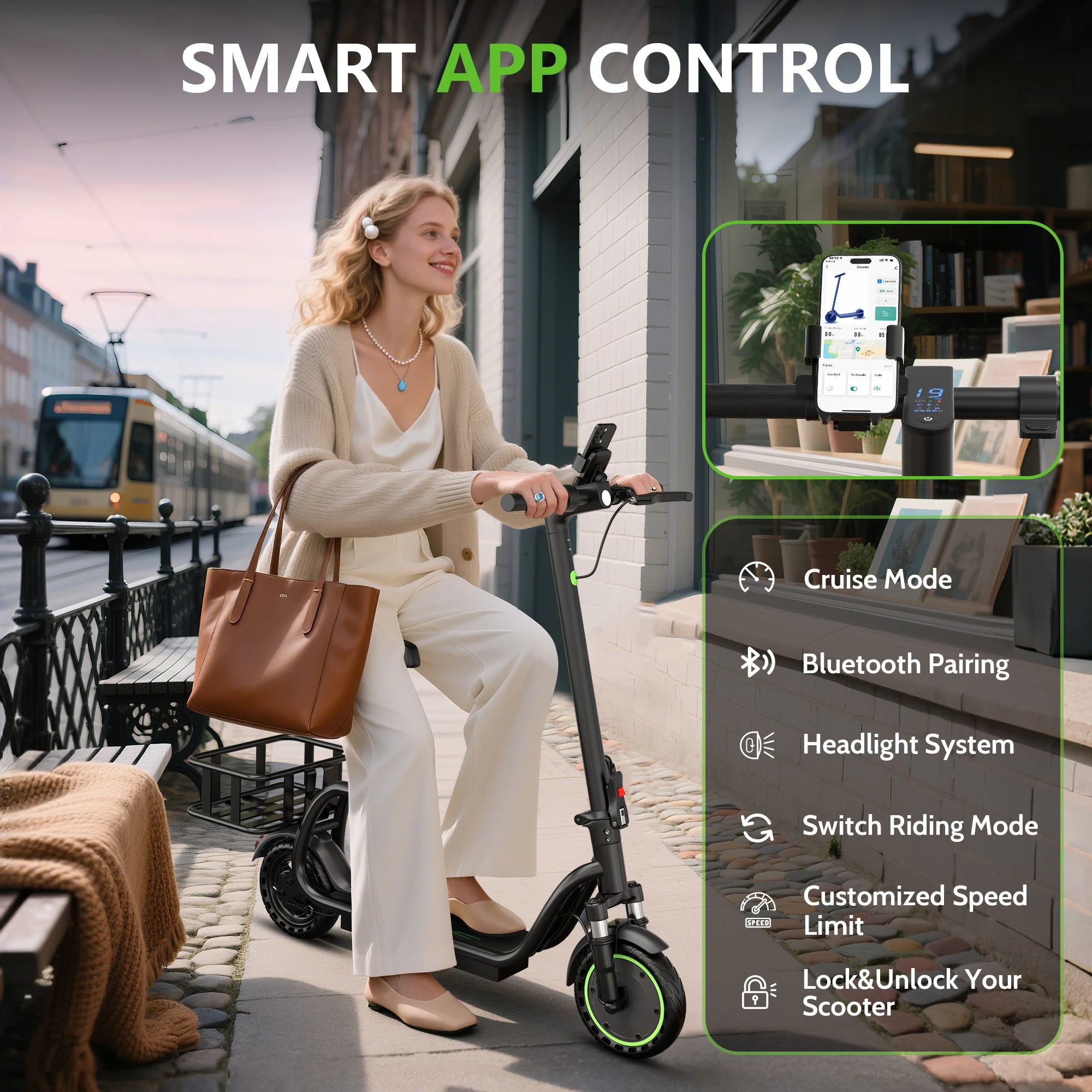 MAXSHOT 8.5'' Electric Scooter with Seat & Basket 15miles Max Range 19MPH Max Speed Foldable Adult E-scooter LED Lights 265lbs Max Load