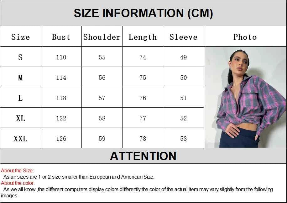 Vintage Plaid Blouse Women Spring Summer Korean Pocket Long Sleeve Lapel Shirt Fashion Streetwear Y2K Clothes 2026 Oversize Tops