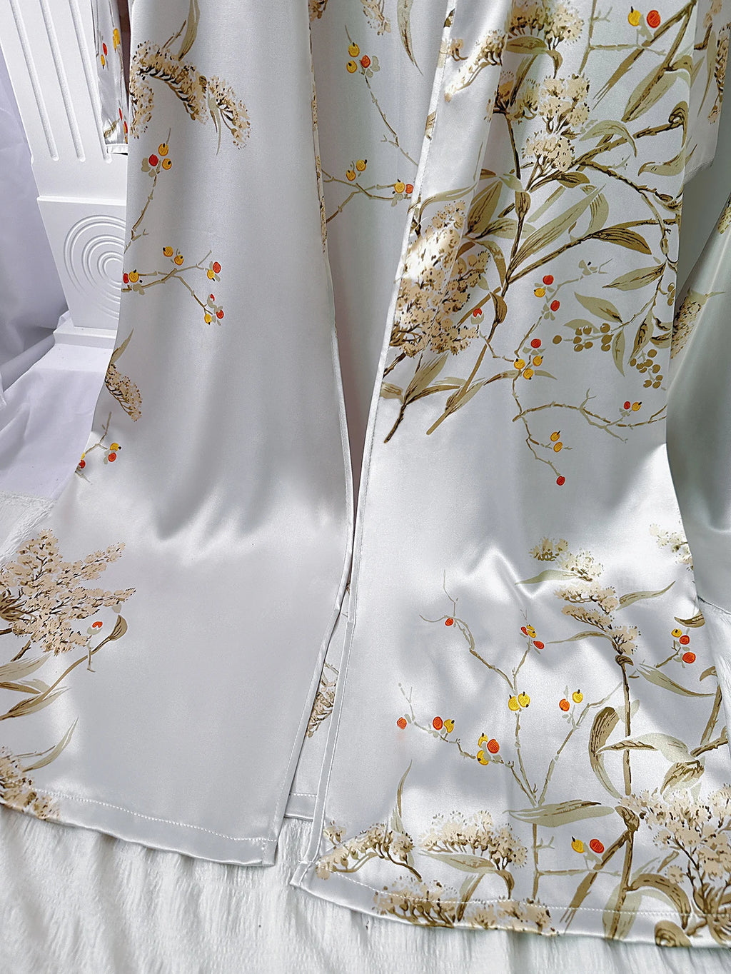 Floral Print Pajama Set Long Sleeve Robe With Belt   V Neck Slip Dress  Women's Sleepwear  Loungewear