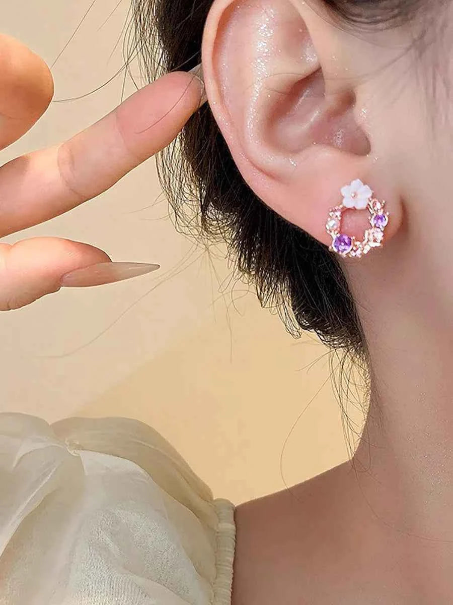Colorful Flower Earrings Imitation Pearl Geometric Stud Earrings For Women Sweet Elegant Earrings For Party Banquet Jewelry Gift