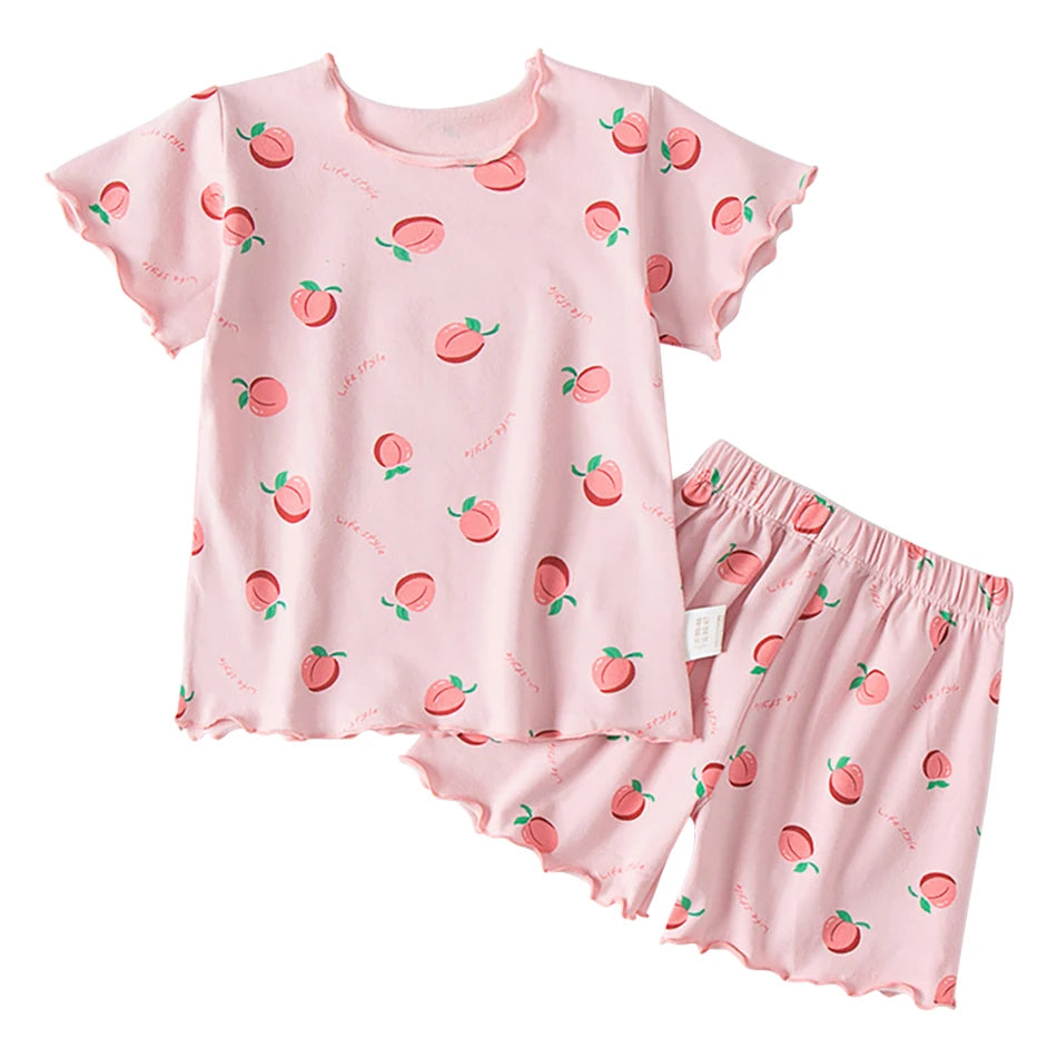 Baby Girl Strawberry Pajamas Set Summer Short Sleeve Thin Two Piece Toddler Kids Sleepwear Infant Home Wear Clothes