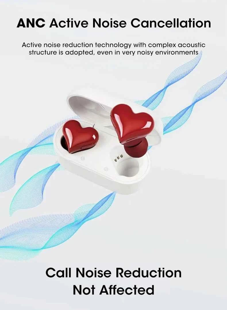 Heart Buds TWS Earbuds for Girls Pink Bluetooth 5.1 20H Playtime with Charging Case Lightweight Gift for Women Gaming Students