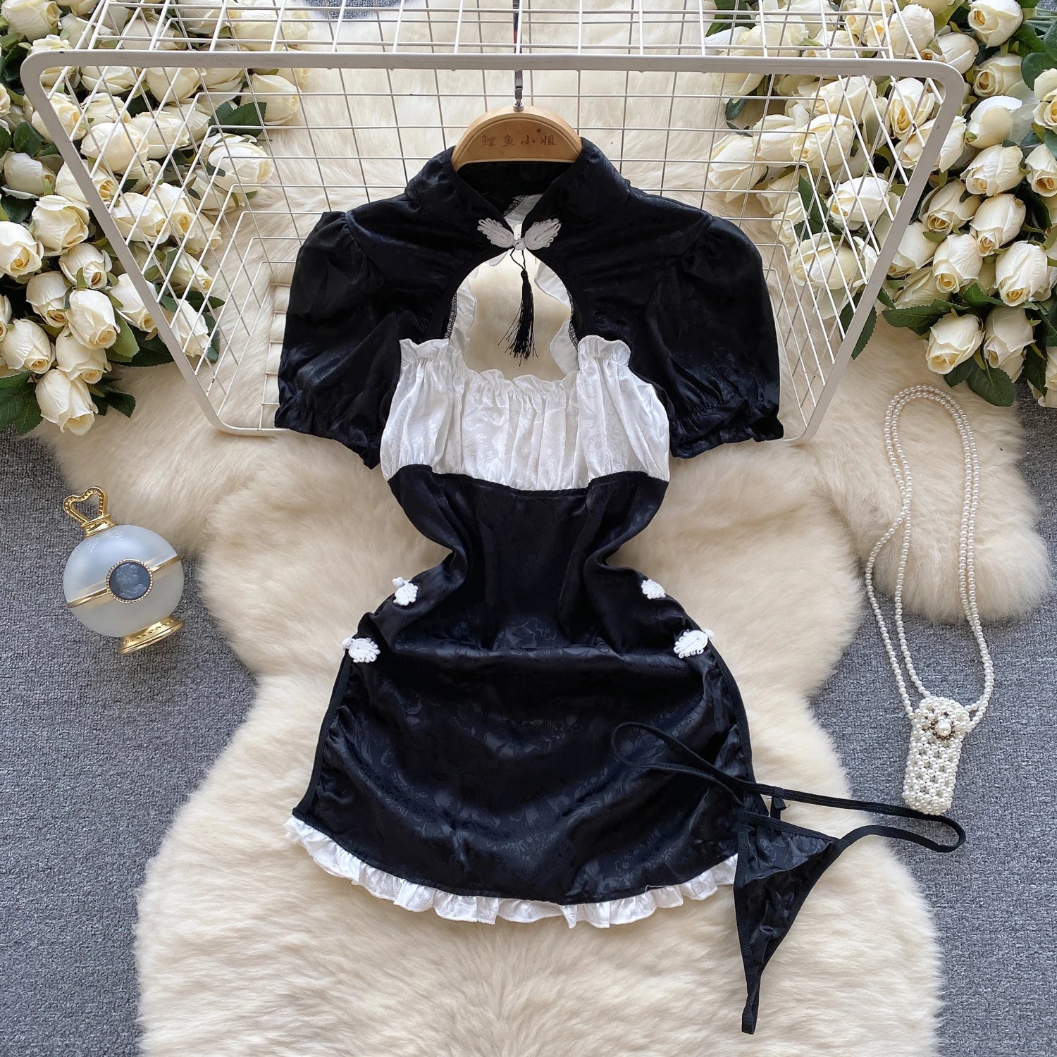 Girls Sexy Cute Japanese JK Uniform  Mini Checkered Strap Skirt Off Shoulder High Waist Elastic Cosplay Dress Hot Sweet Pajama