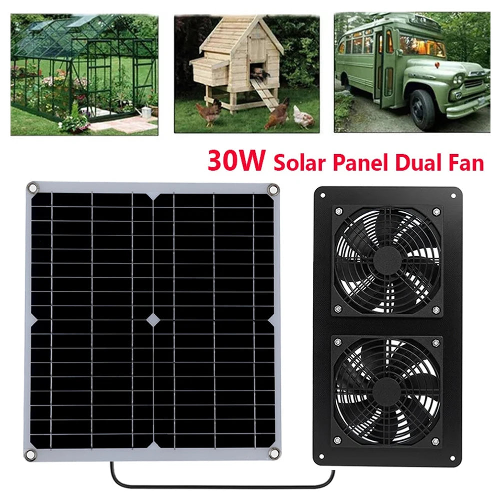 Cooling W Solar Panel Fan Outdoor Solar Exhaust Fan RV W Solar Panel Durability Greenhouses Exterior Laminated Chicken Coops