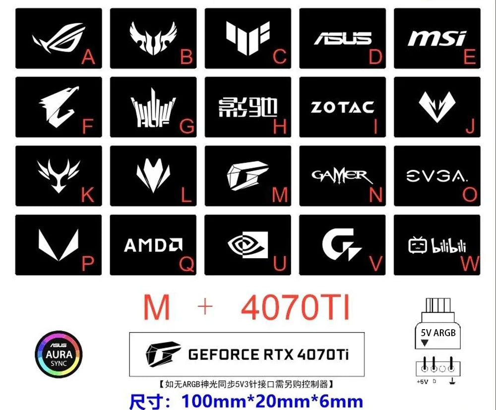 GPU VGA illuminated panel, Graphics card faith light, Logo brand MOD customization 5V ARGB 3PIN AURA SYNC