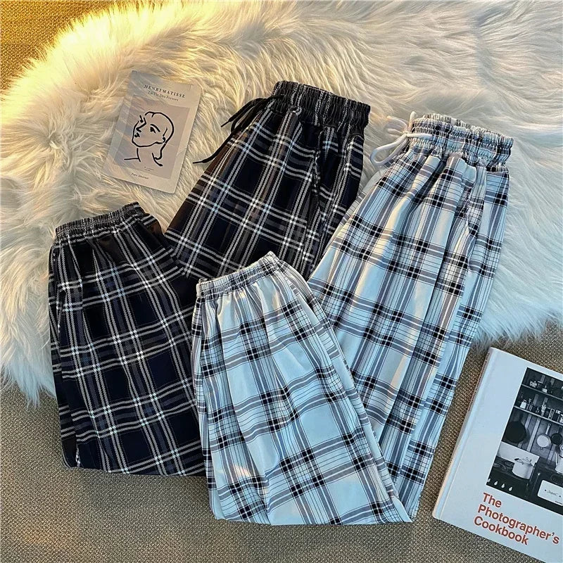 2024 New Fashion Casual Pants for Women Korean Loose Black Plaid Summer Harajuku Harem Long Pants Streetwear Trousers Chic