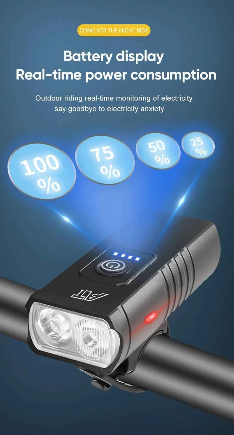 Bicycle Light T6 LED Bike Front Lamp 6 Modes Cycling Lantern Type-C Rechargeable MTB Bike Headlight Flashlight for Night Riding