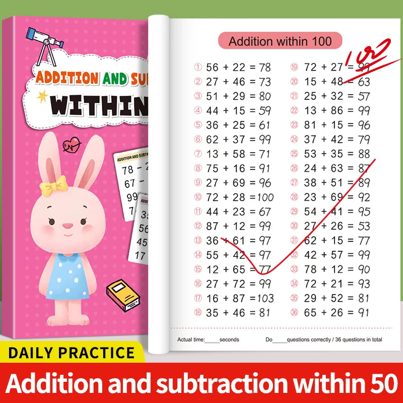 Children's Math Exercise Book, Math Improvement Tool: Addition and Subtraction Within 100, Ideal Math Education Workbook, Back-To-School Gift, Christmas Giveaway