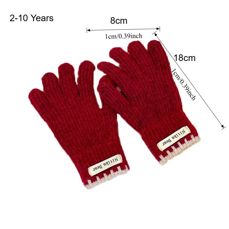 Kids Knitted Gloves 2-10 Years  Girls Winter Warm Five Finger Boys Fashion Icold Protection Ns Style Simple Children Students