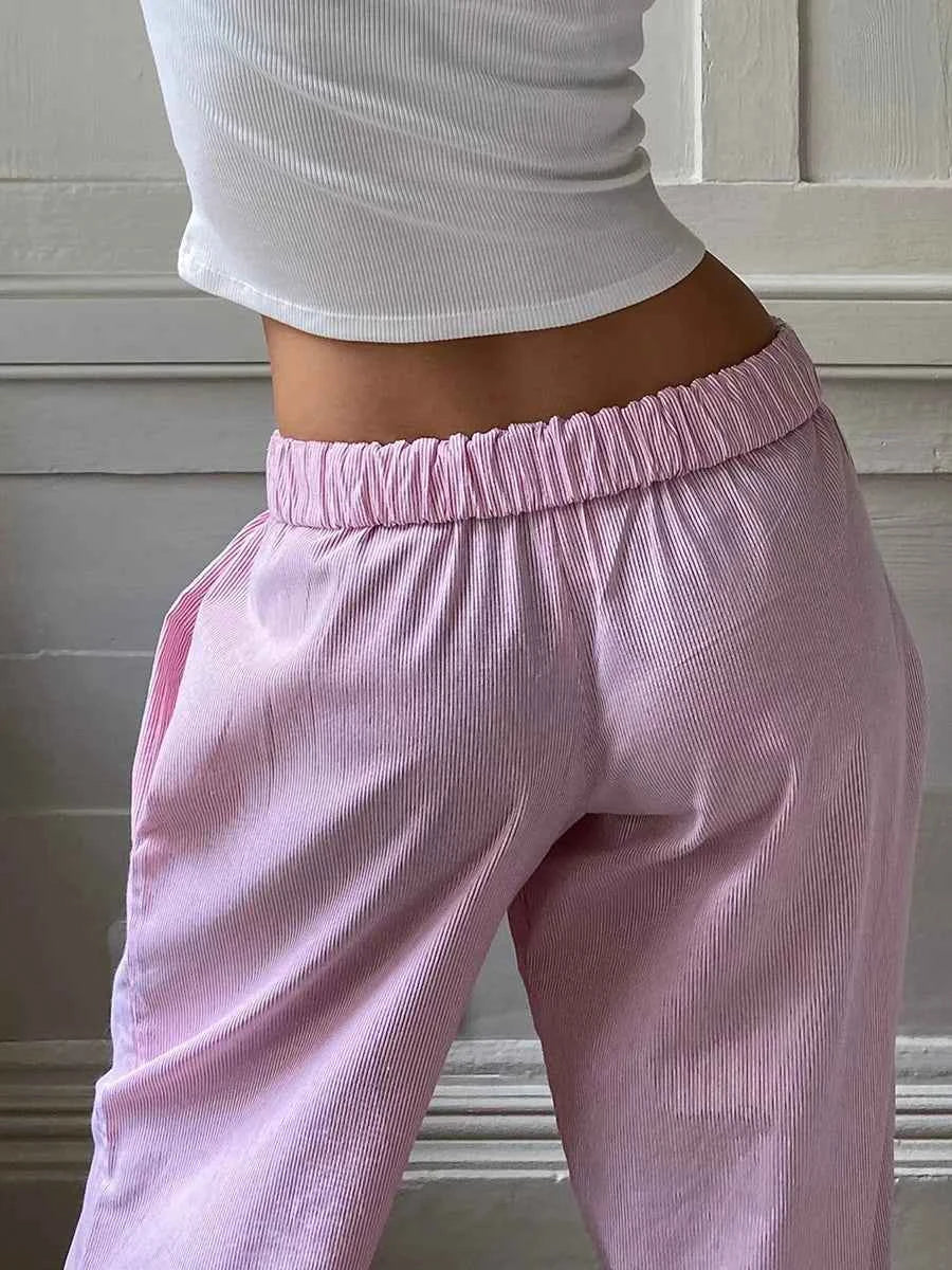 Gaono Casual Striped Drawstring Wide Leg Pants Chic Women Fashion Streetwear Vintage Sweatpants Lounge Outfits Female Trousers