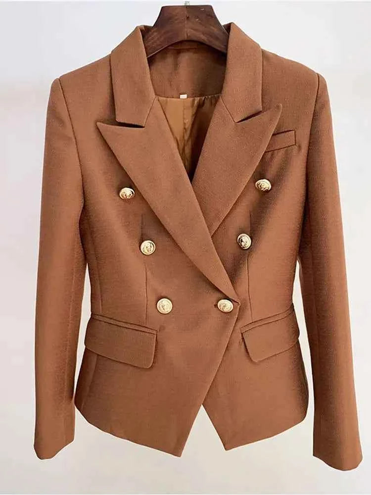 HIGH STREET 2026 Classic Baroque Designer Jacket Women's Metal Lion Buttons Double Breasted Textured Blazer Mint Green