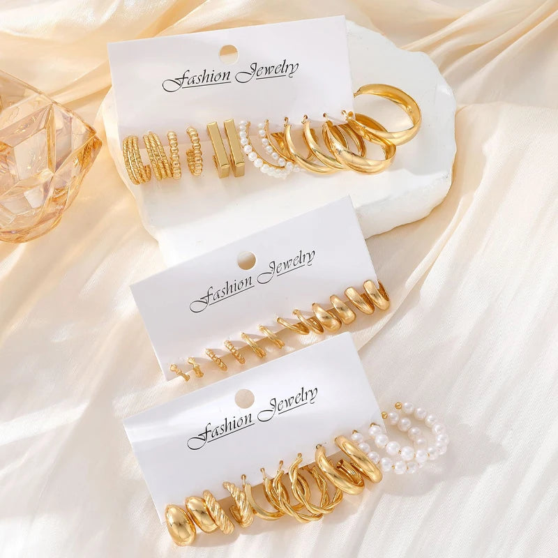 Geometric Hoop Earrings Set for Women Vintage Boho Style