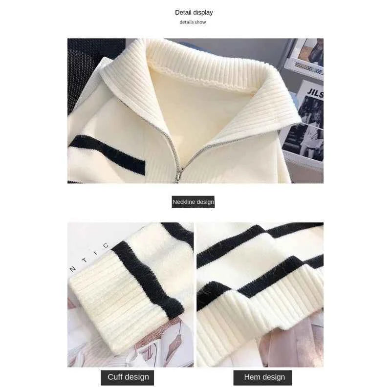 Sweater pullover women Spring and Autumn underwear 2023 New zipper stripe underlay short style popular premium sweater female