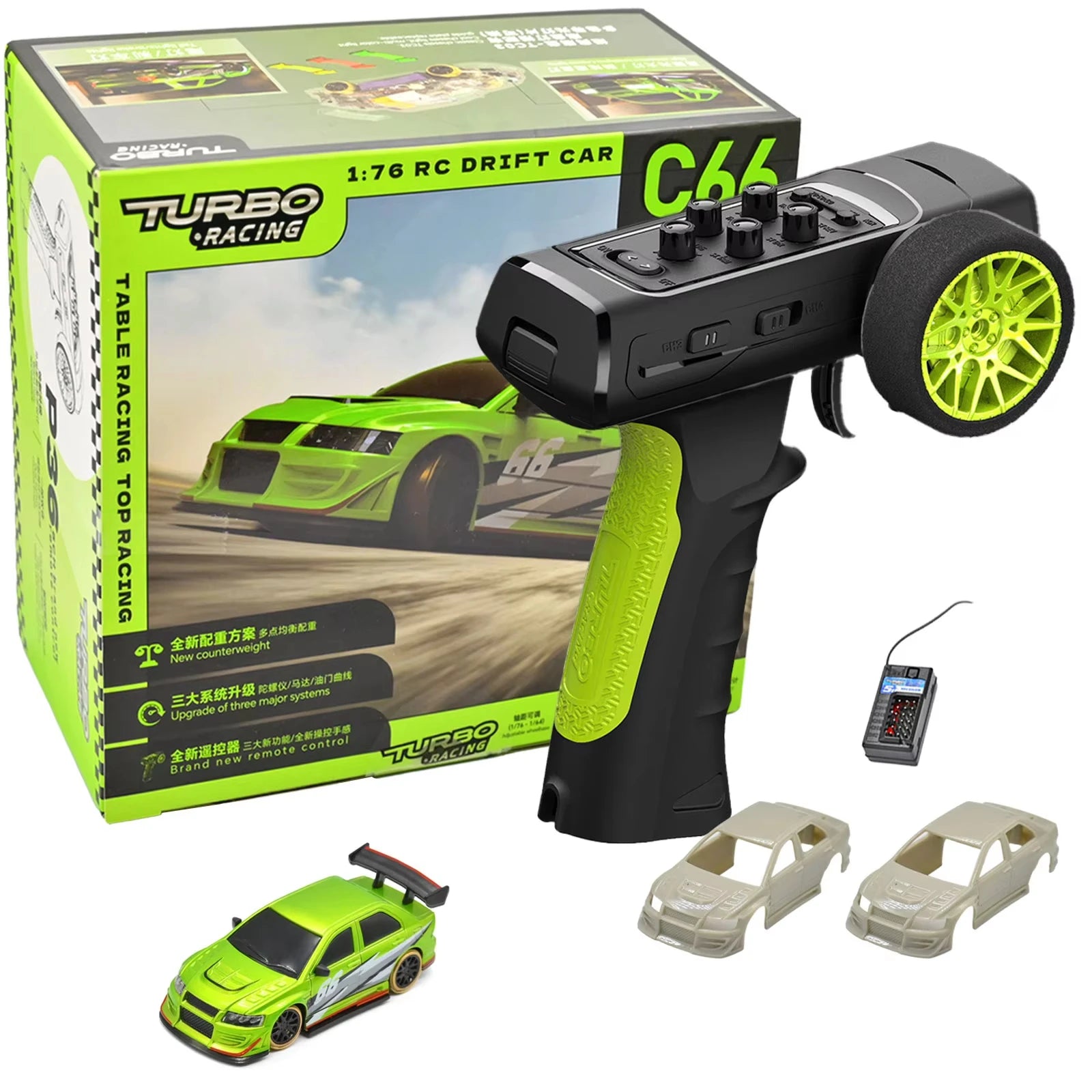 Turbo Racing 1:76 C66 Drift RC Car with Gyro 2.4G 5CH Radio Full Proportional Remote Control RTR Desktop Toys For Christmas Gift