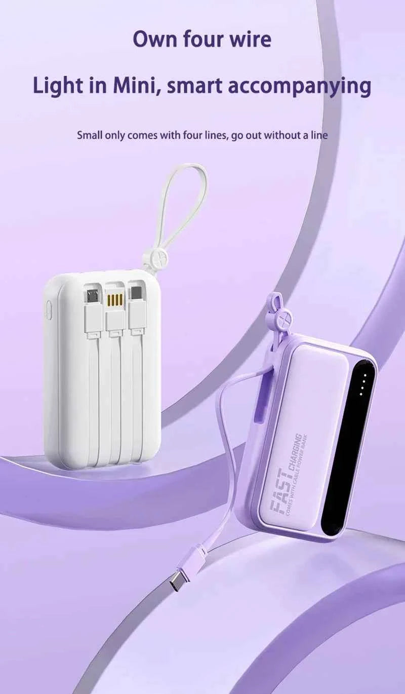 Lenovo 120W 500000mAh Power Bank Large Capacity 4 In1 Cables Intelligent Digital Display Light Portable Powerbank For iPhone New