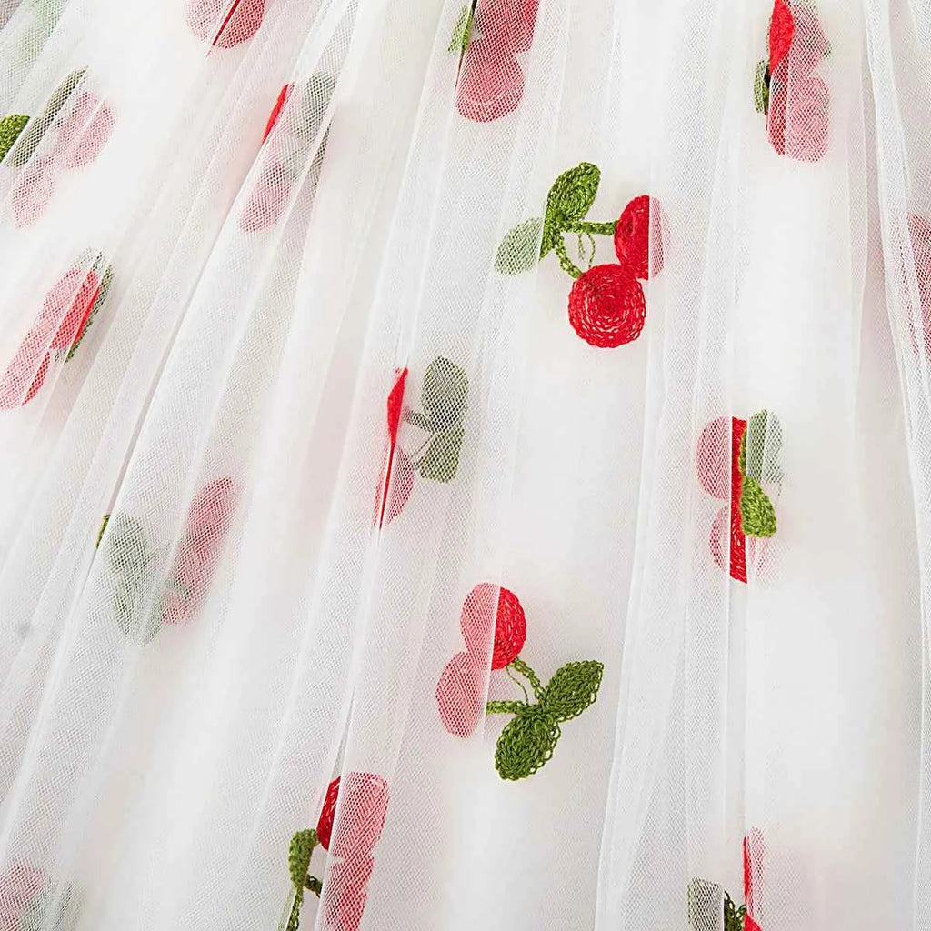 Summer New Girls' Dress Halter Small Flying Sleeve Embroidery Pattern Wings Sweet Princess Dress Mesh Princess Dress