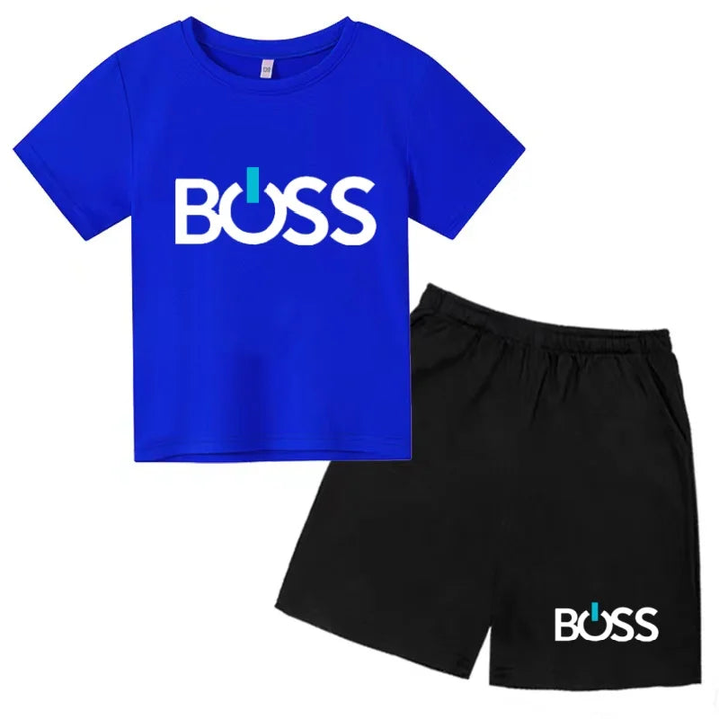 Kids Summer Sportswear 3-12 Years New Letter Fashion T-shirt Coat Boys Girls Toddler Short-sleeved+Shorts Casual Cool Sports Set