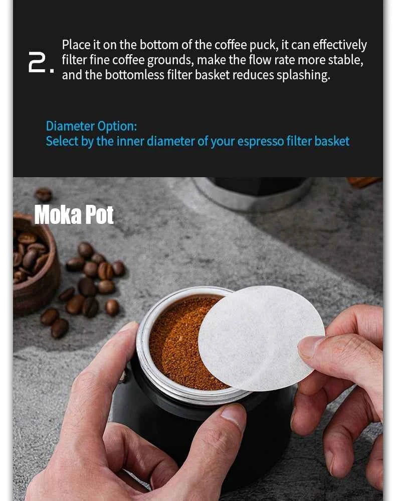 100 Pcs Coffee Paper Filter for Espresso Coffee Maker, 51/53/58mm Unbleached Espresso Filter Puck Screen Portafilter Paper