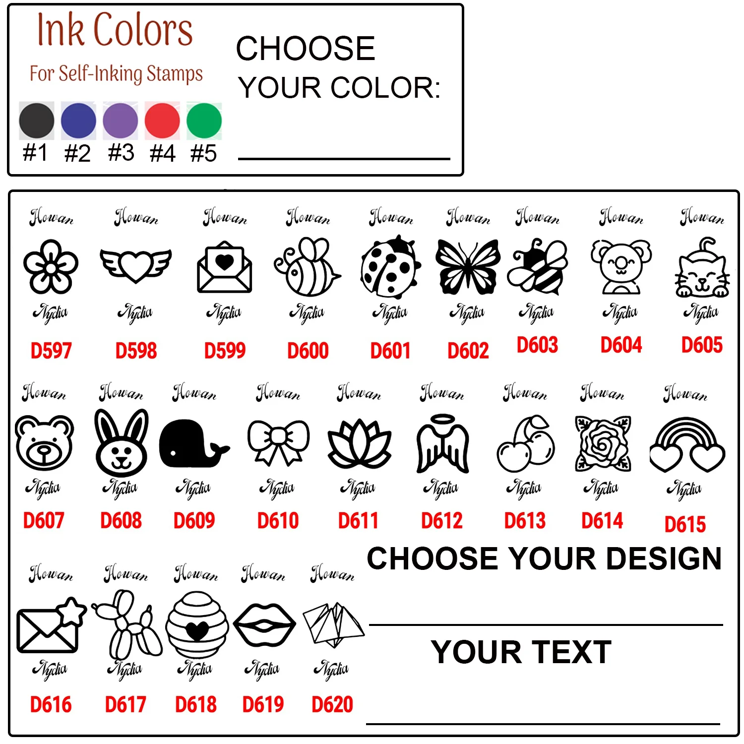Custom Name Stamp with 24 Cute Designs-Personalized 25mm Self-Inking Stamp for Back-to-School, arty Favors,Gifts Durable Plastic