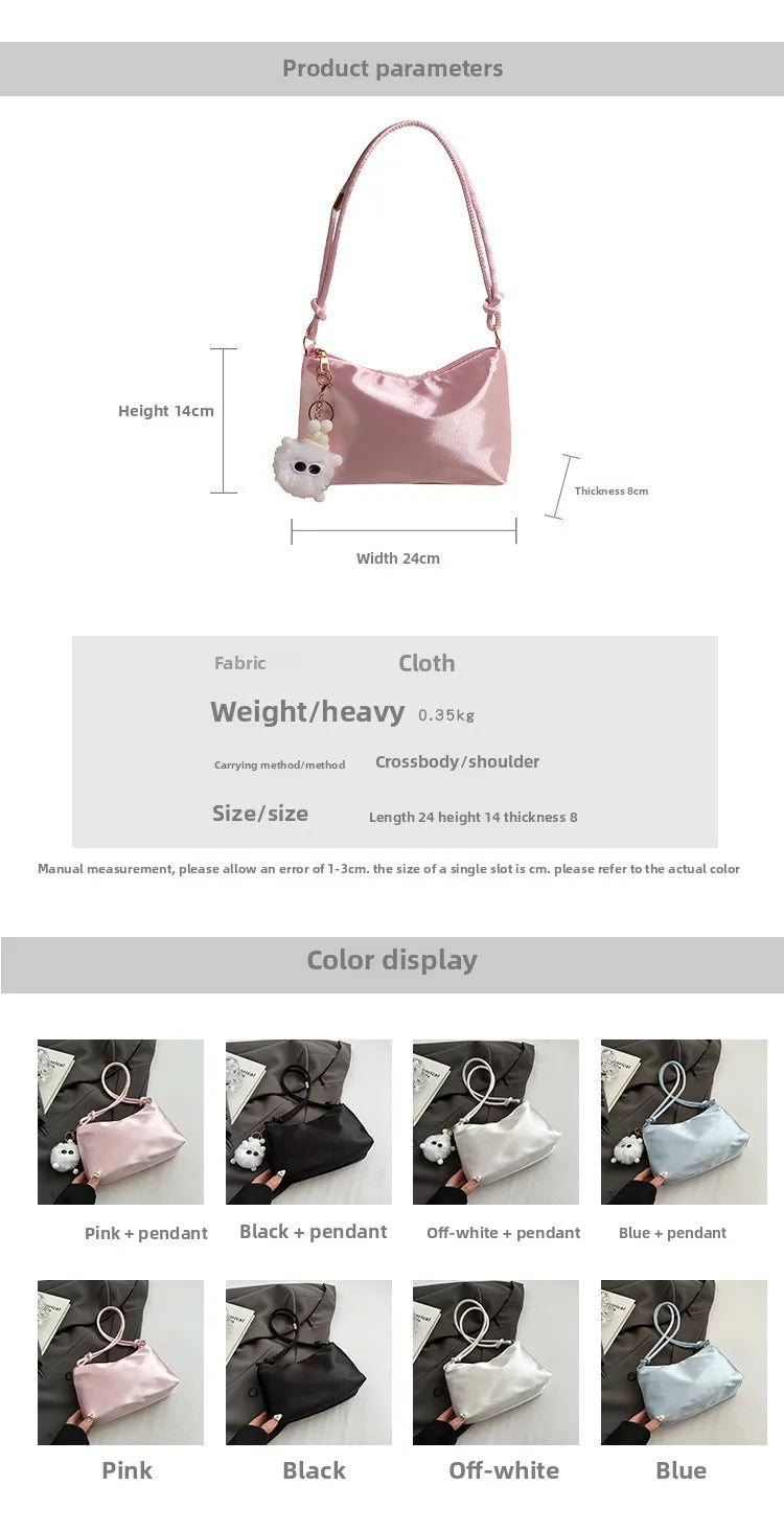 High Quality Solid Color Fashion Elegant Shoulder Bag Smooth Cloth Satin Underarm Bag Leisure Shoulder Bag Lady Handbags Purse
