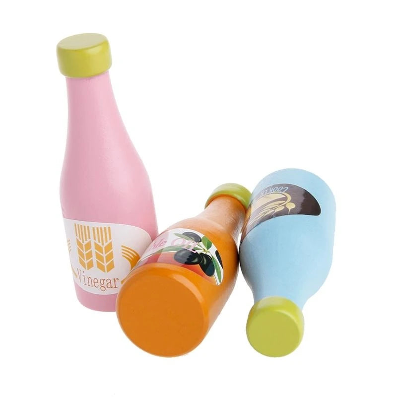 Q0KB 3pcs Kids Pretend Role for Play Kitchen Fruit Wooden Toy Cutting Set Child