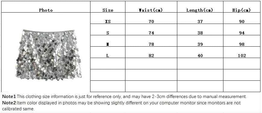 Silver Sequin Skirt Woman High Waist Mini Skirt Woman Fashion Shiny Glitter Elegant Short Skirts For Women Y2k Skirts