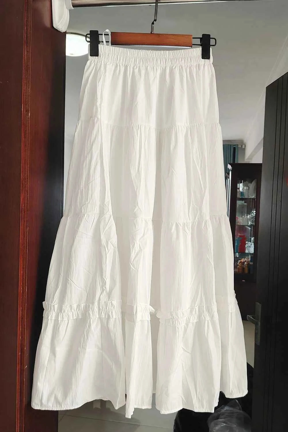 Matching Chic lady's white skirt sweet girls cake skirt elastic waist a line mid length flare skirt