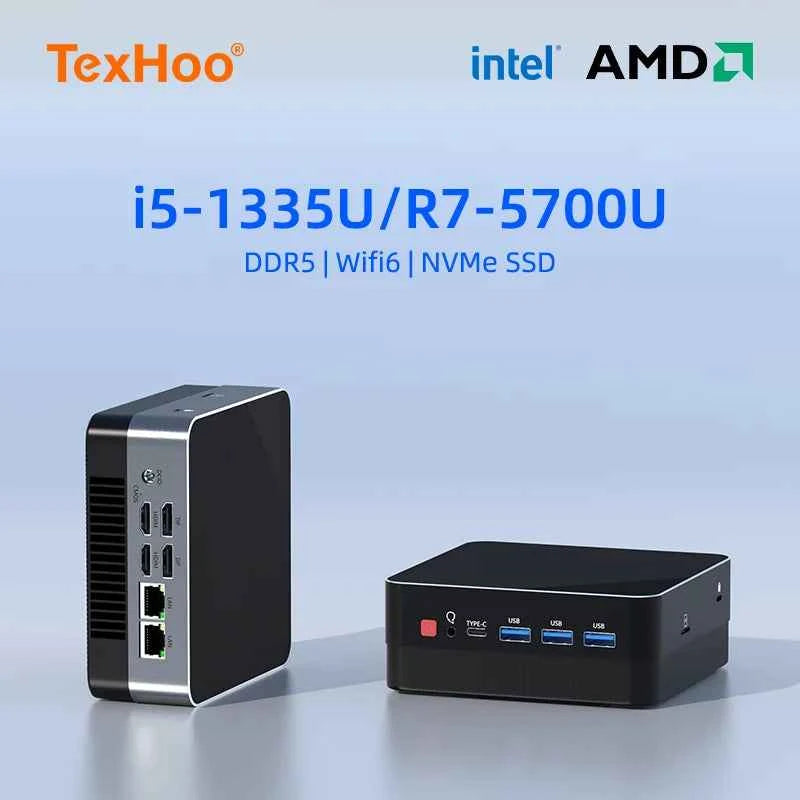 TexHoo Mini PC Computer Gaming AMD Ryzen7 5700U R5 4500U Intel Core i5 1335U CPU  NUC Office DDR4 DDR5 NVMe WIFI6