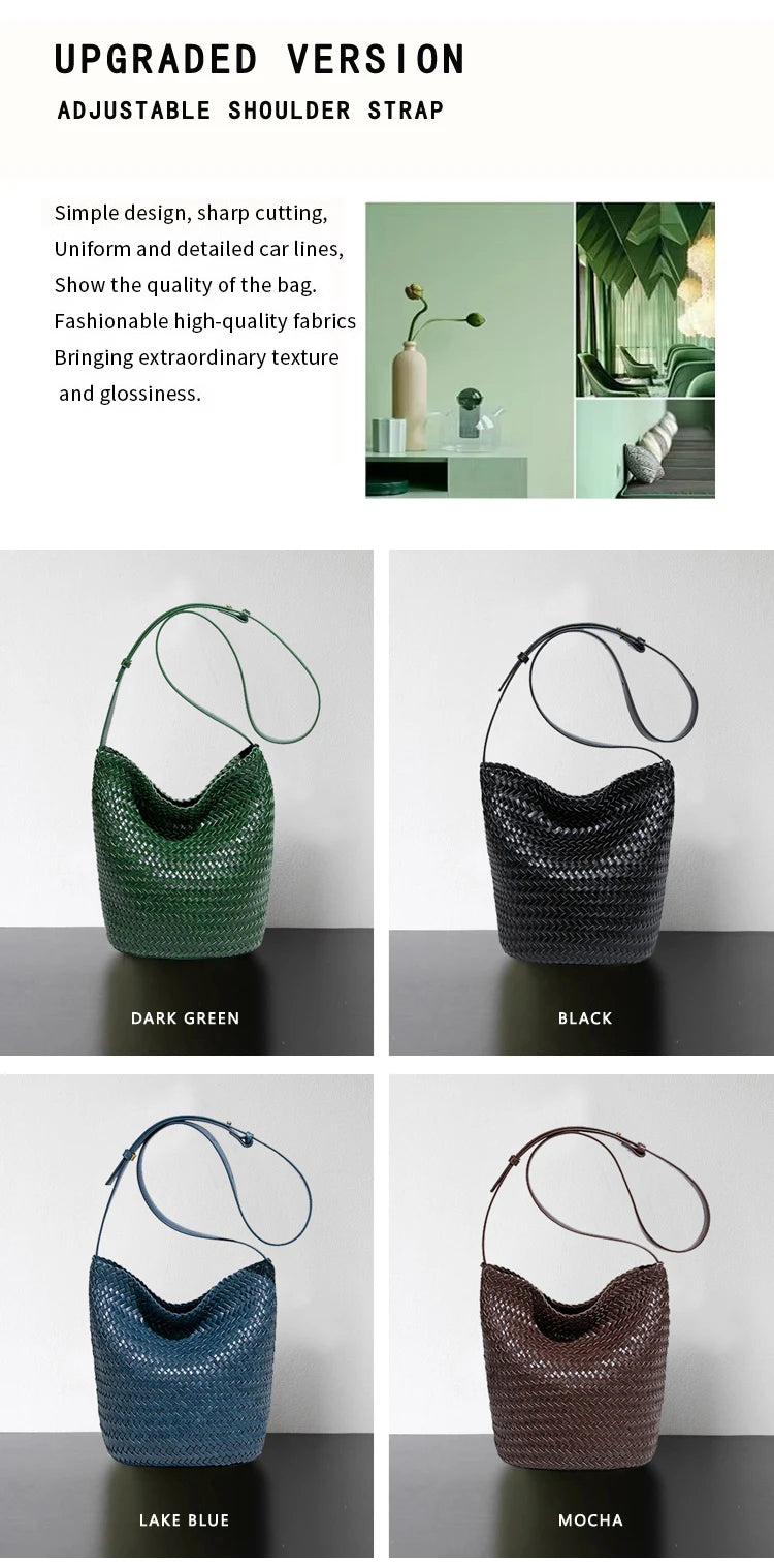 Luxury Woman Handbag New High End Hand-Woven Genuine Leather Women's Bag Large Capacity Shoulder Tote Bag Underarm Bag Bucket Ba