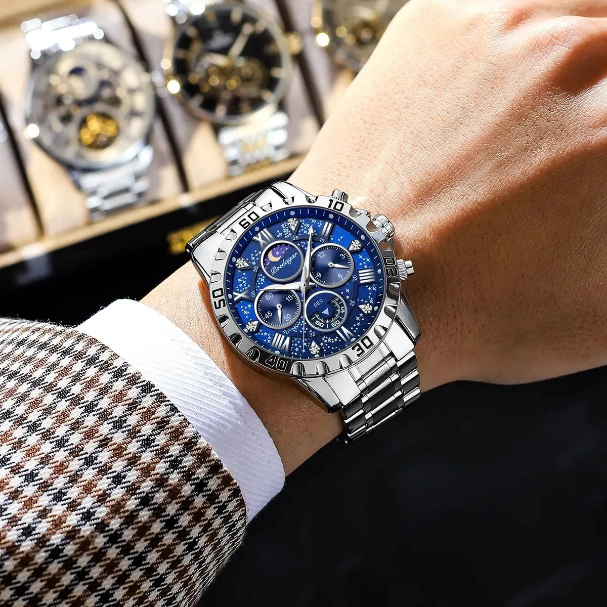 POEDAGAR Luxury Fashion Man Watch Waterproof Luminous Chronograph Men Watch Stainless Steel Sports Military Quartz Men's Watches