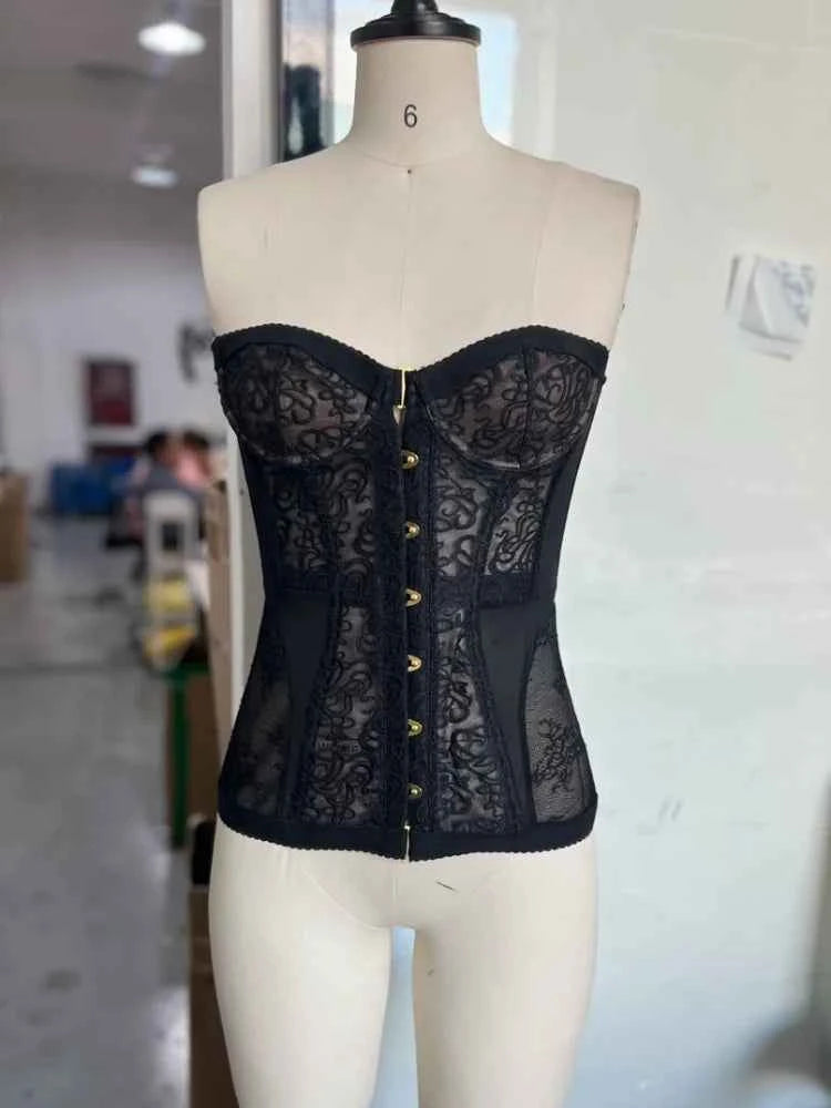 Spicy Girl Sexy Tight Corset Lace Hollow Sleeveless Strapless Top 2025 Summer Fashion Women Street Trendy Vest