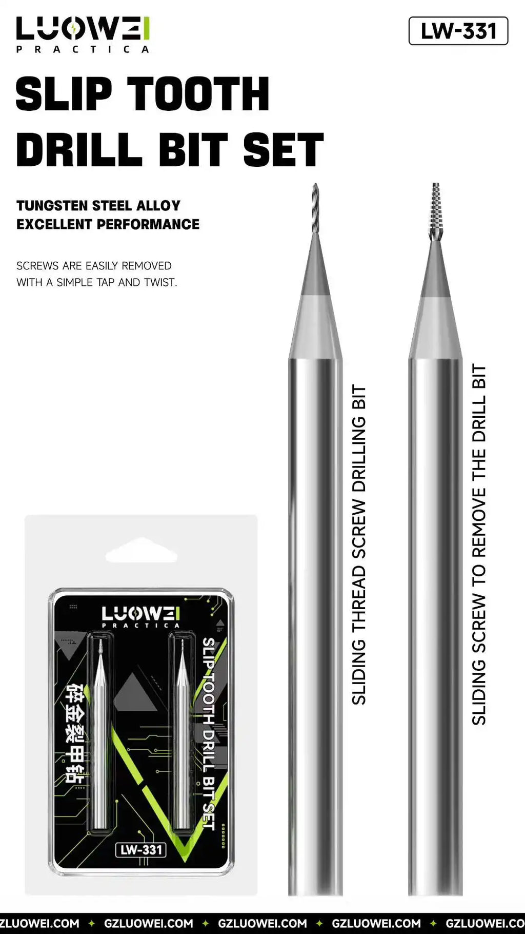 LUOWEI LW-331 2.35mm Alloy Phone Repair Stripped Screw Extractor Sliding Drill Bit Removal Extraction Tool for Phone Repair