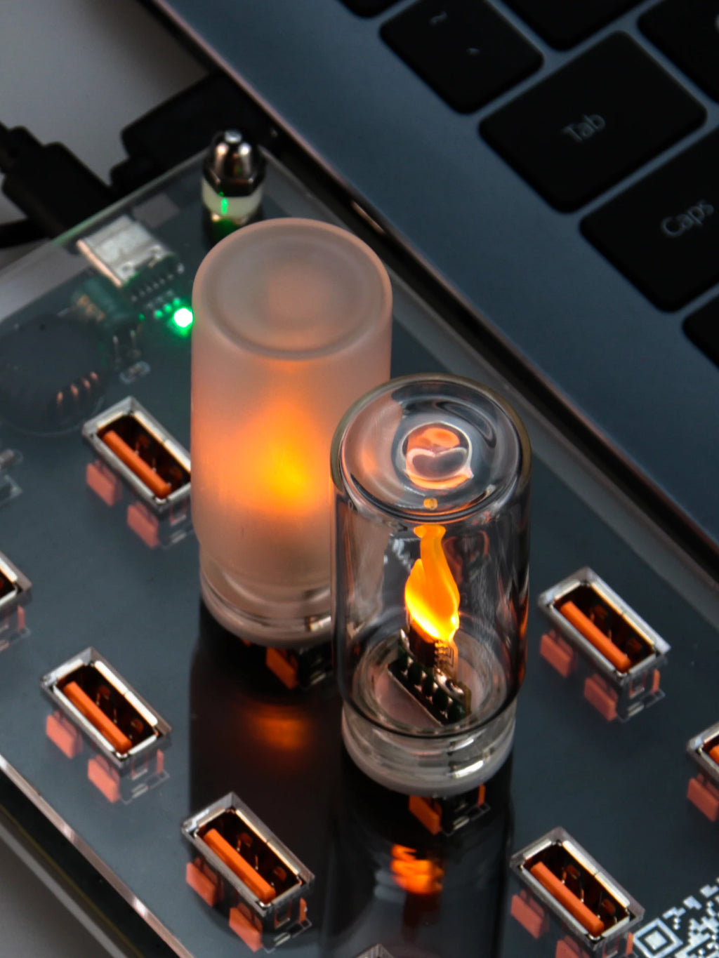USB Flame Flickering LED Frosted Clear Glass Candle Night Light Simulated Flame for Car Home Room Laptop PC Festival Decoration