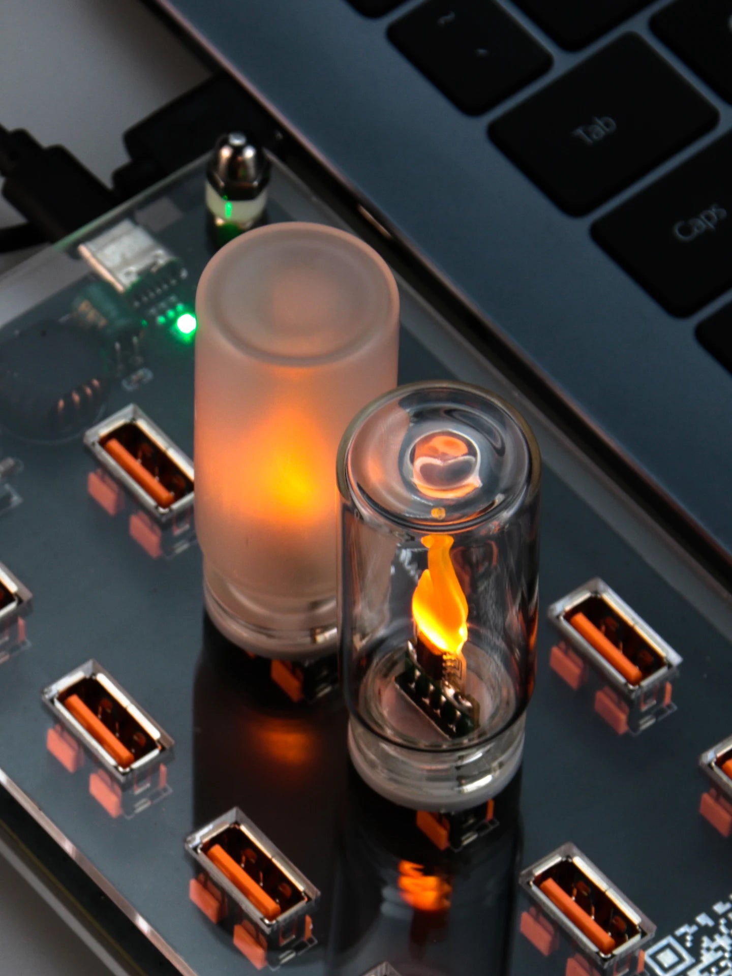 USB Flame Flickering LED Frosted Clear Glass Candle Night Light Simulated Flame for Car Home Room Laptop PC Festival Decoration