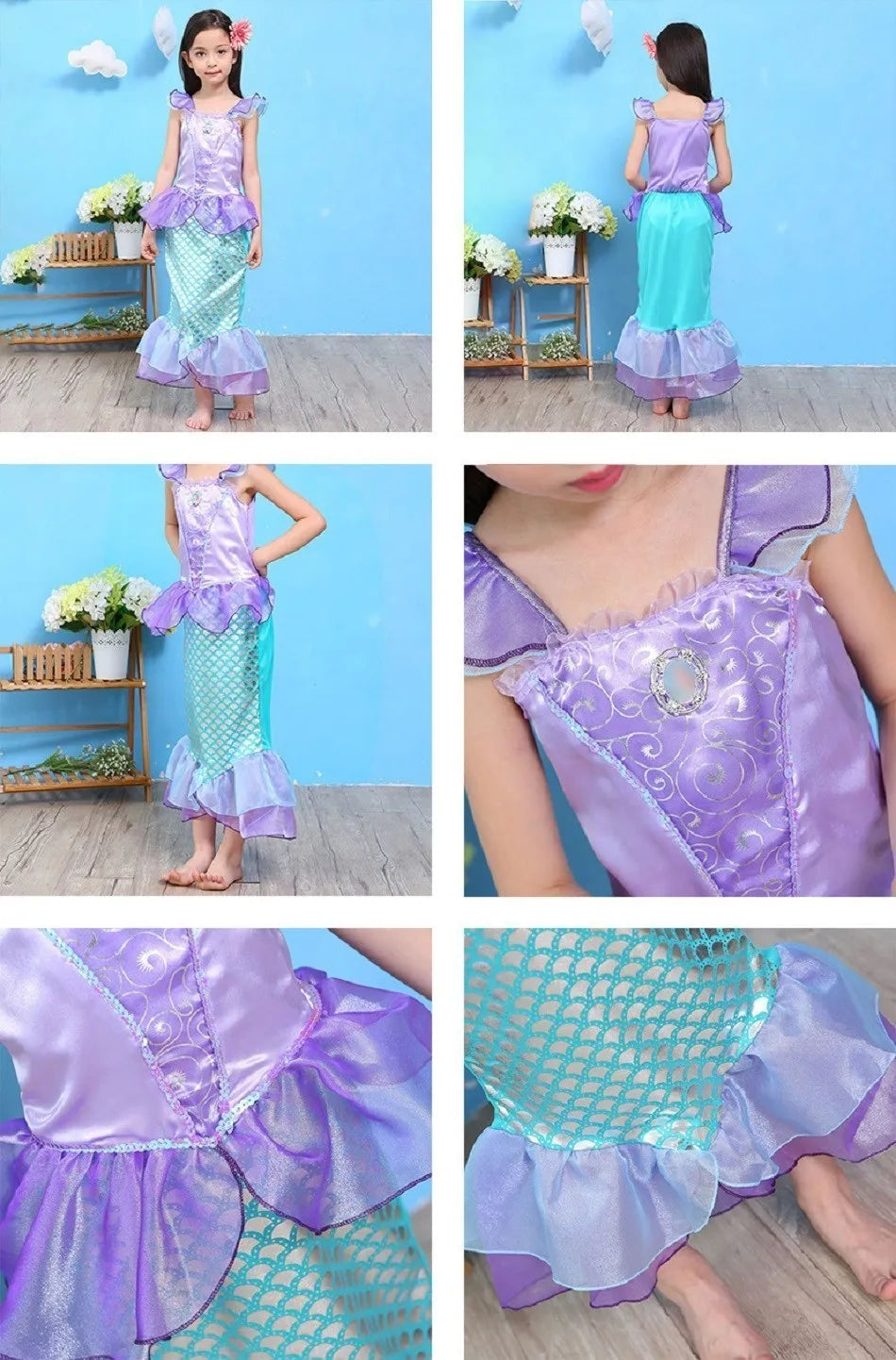 Girl Princess Cinderella Dress Elsa Anna Mermaid Jasmine Belle Snow White Costume Girls Birthday Party Halloween Dress 2-10 Year