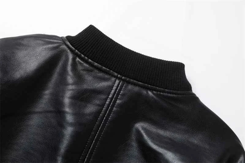 ZVRI Women's 2023 new vintage imitation leather bomber jacket coat top women's style